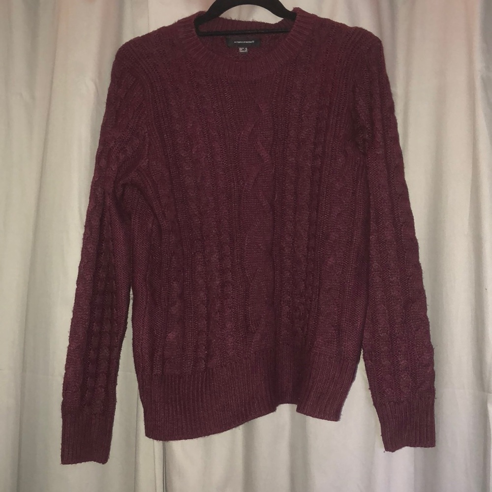 Burgundy cable knit fit sweater